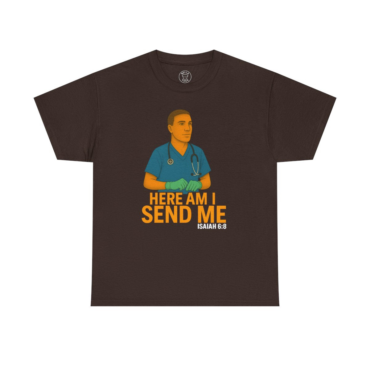 "Here Am I Send Me" Male Nurse T-Shirt — Christian Healthcare (Isaiah 6:8) — view 6