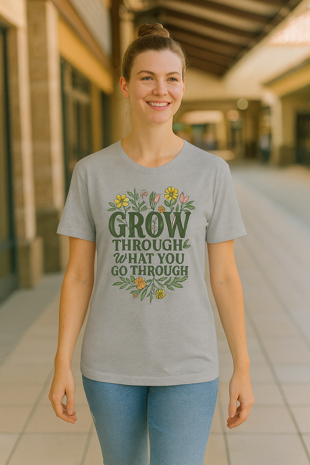 Grow Through What You Go Through" T-Shirt — Unisex Floral Inspirational Tee