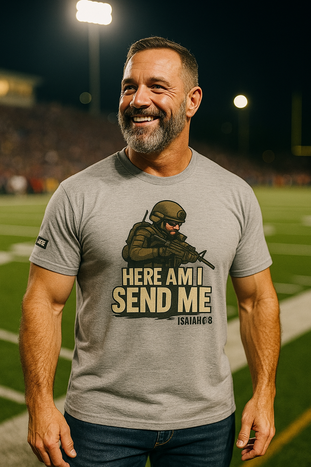 "Here Am I Send Me" T-Shirt (No Back) — Military Christian Scripture (Isaiah 6:8)