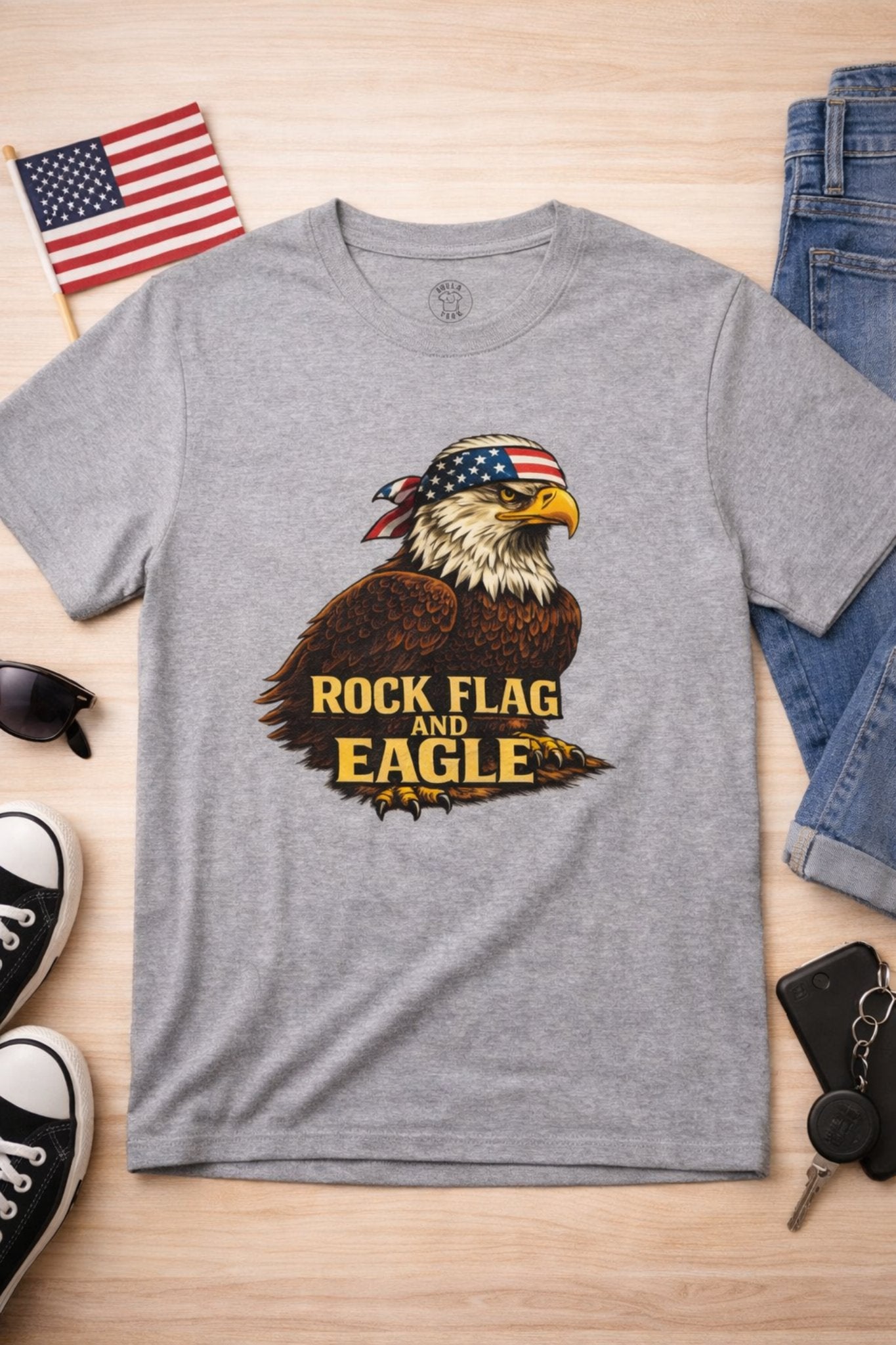 Rock Flag Eagle Patriotic T-Shirt – Bald Eagle American Flag Shirt — color view 1