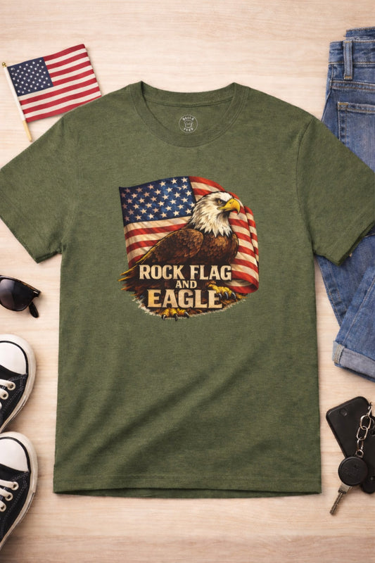Rock Flag and Eagle Patriotic T-Shirt – Bald Eagle American Flag Shirt