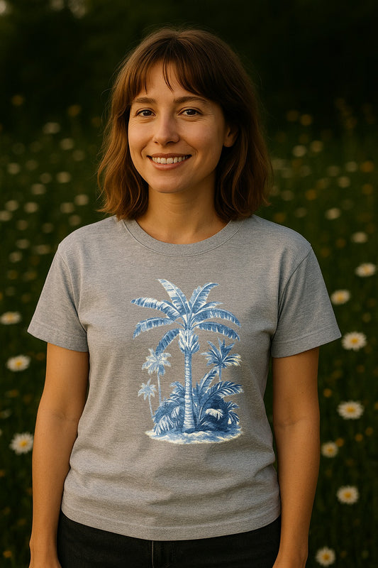 Tropical Palm Tree Soft Slim-Fit Unisex Tee — Athletic Heather