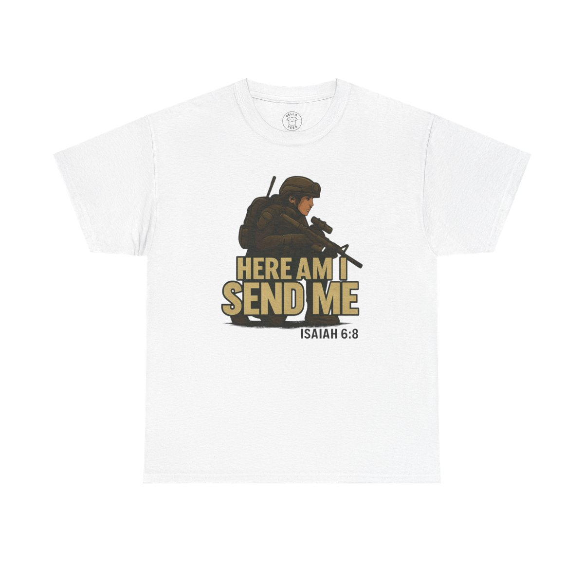 Female Soldier "Here Am I Send Me" T-Shirt (Isaiah 6:8) - Women's Military Christian Gift — view 3