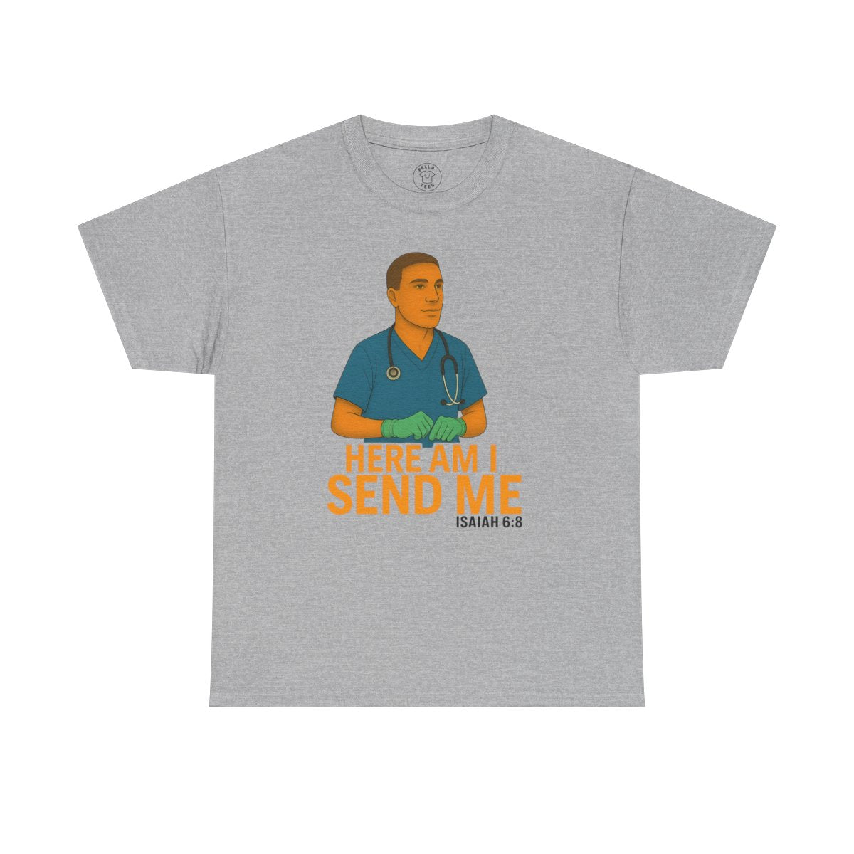 "Here Am I Send Me" Male Nurse T-Shirt — Christian Healthcare (Isaiah 6:8) — view 5