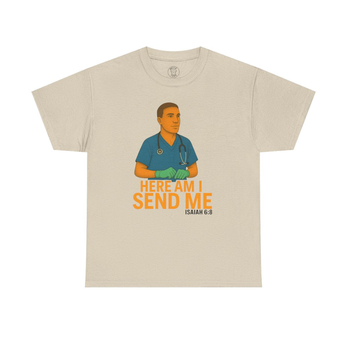 "Here Am I Send Me" Male Nurse T-Shirt — Christian Healthcare (Isaiah 6:8) — view 4