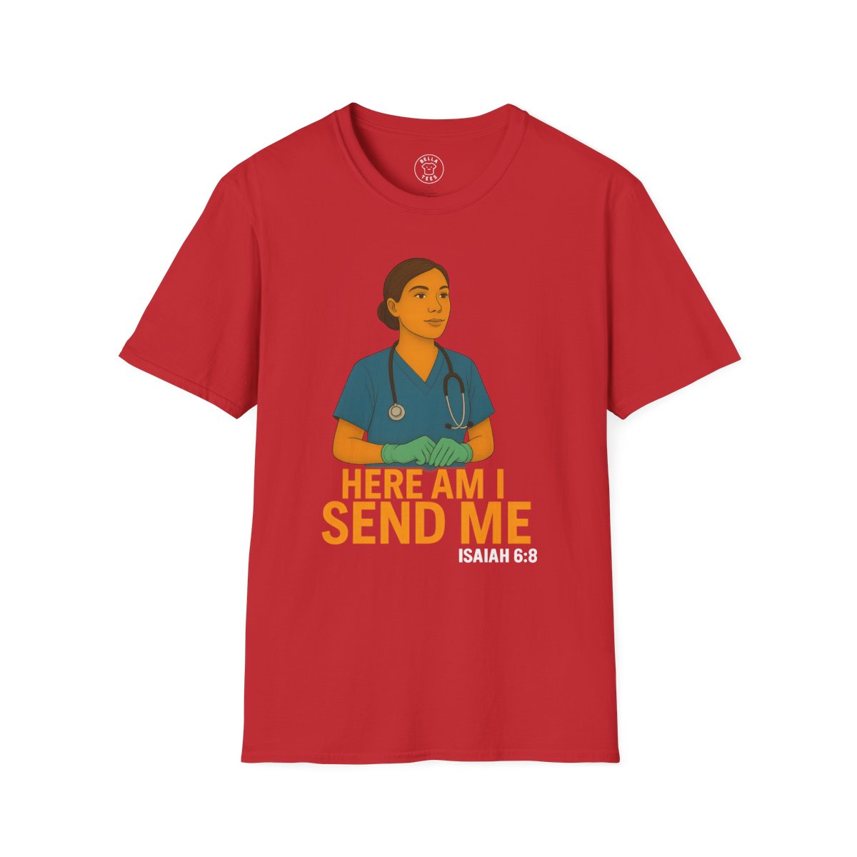 "Here Am I Send Me" Nurse T-Shirt (Isaiah 6:8) — Christian Healthcare Worker Gift — view 4