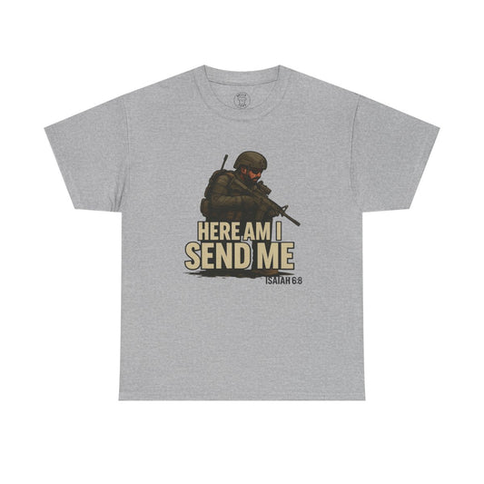 "Here Am I Send Me" T-Shirt (No Back) — Military Christian Scripture (Isaiah 6:8) — view 2