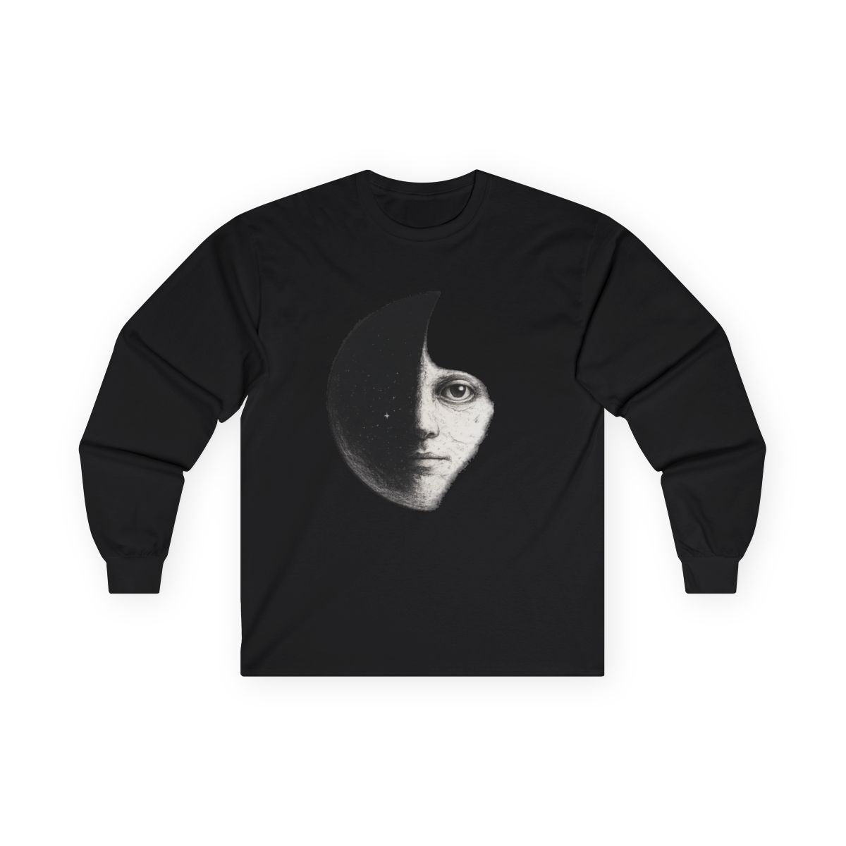 Moon Witness – Minimalist Vintage Etched Long Sleeve Shirt — color view 1