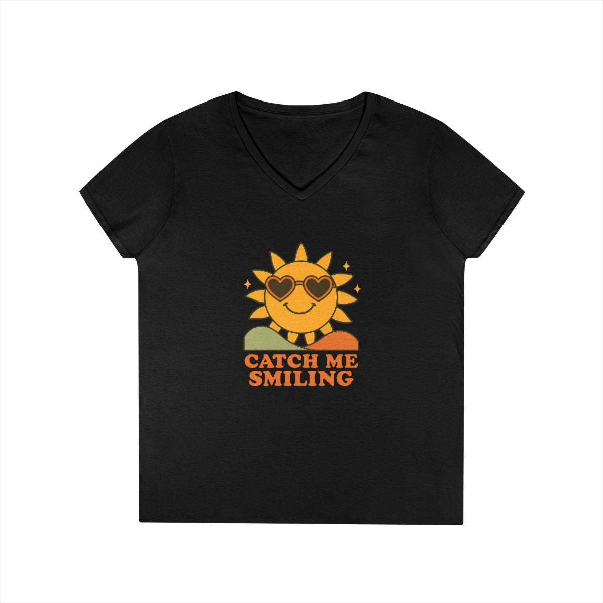 Women's V-Neck Funny Sun T-Shirt — "Catch Me Smiling" Summer Tee & Gift — view 2