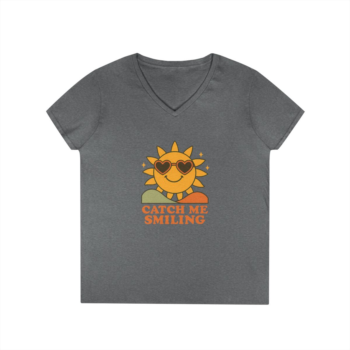 Women's V-Neck Funny Sun T-Shirt — "Catch Me Smiling" Summer Tee & Gift — view 5