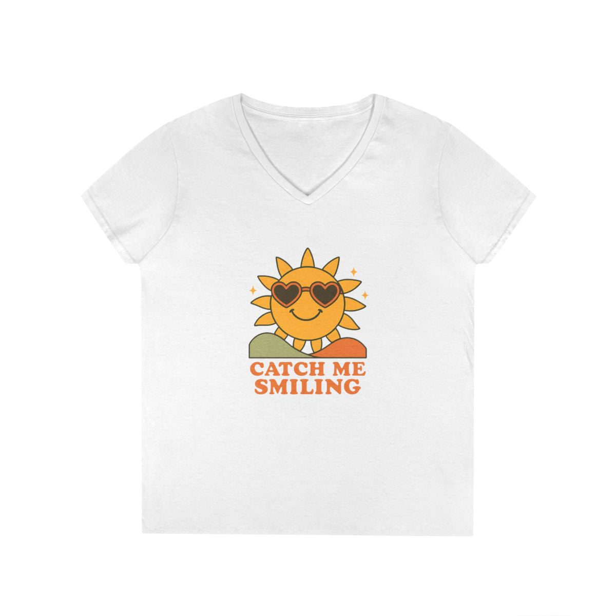Women's V-Neck Funny Sun T-Shirt — "Catch Me Smiling" Summer Tee & Gift — view 3
