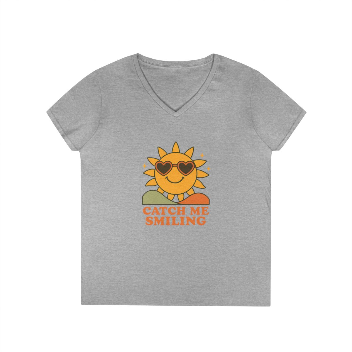 Women's V-Neck Funny Sun T-Shirt — "Catch Me Smiling" Summer Tee & Gift — view 4
